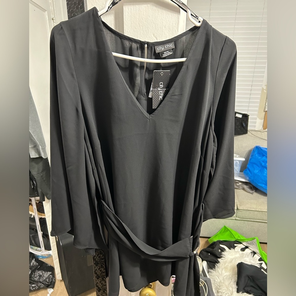 City Chic Black Flowy Bell Sleeve Top